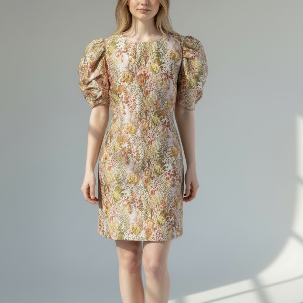 Clover and Sloane Women’s Sheath  Floral Dress with Puff Sleeves Size 16